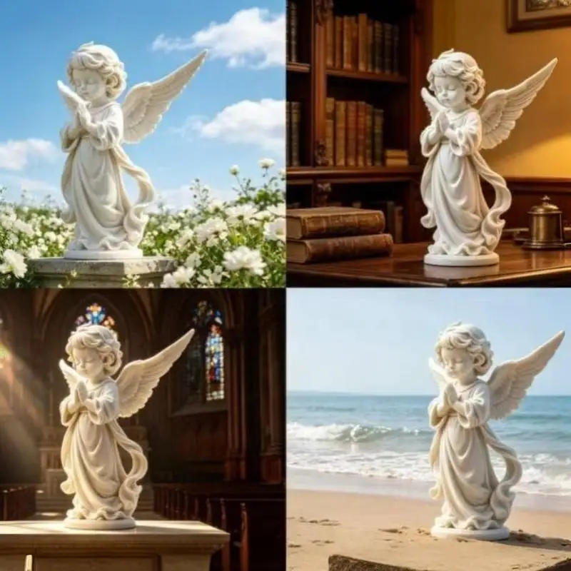 3D Printed Creative Angel Wings Statue Decoration Sweet Guardian Angel Figurine Girl Sculpture Office