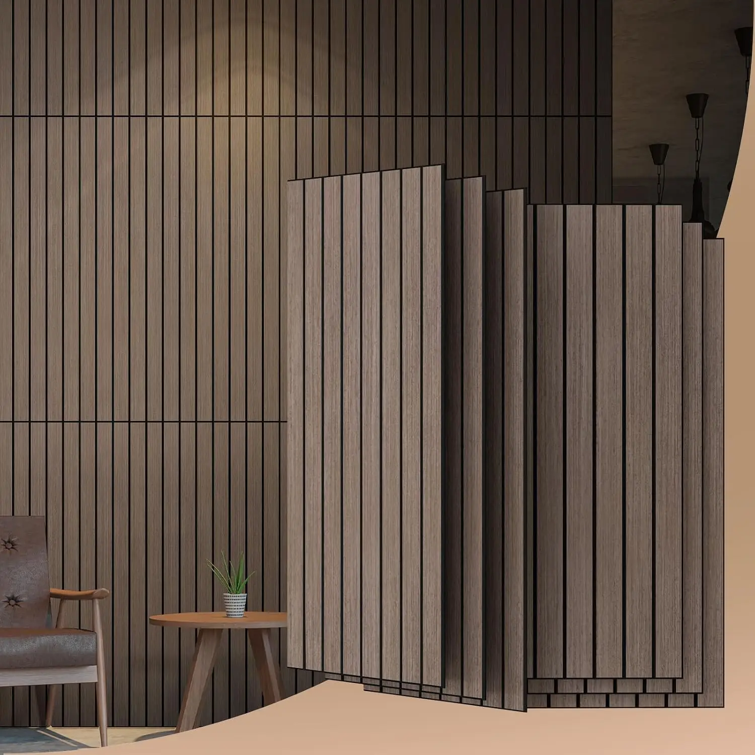 Paquete de 6 paneles acústicos de 47,2x23,6 pulgadas, paneles de pared que absorben el sonido, grano de madera, para cine en casa, estudio, oficina, nogal
