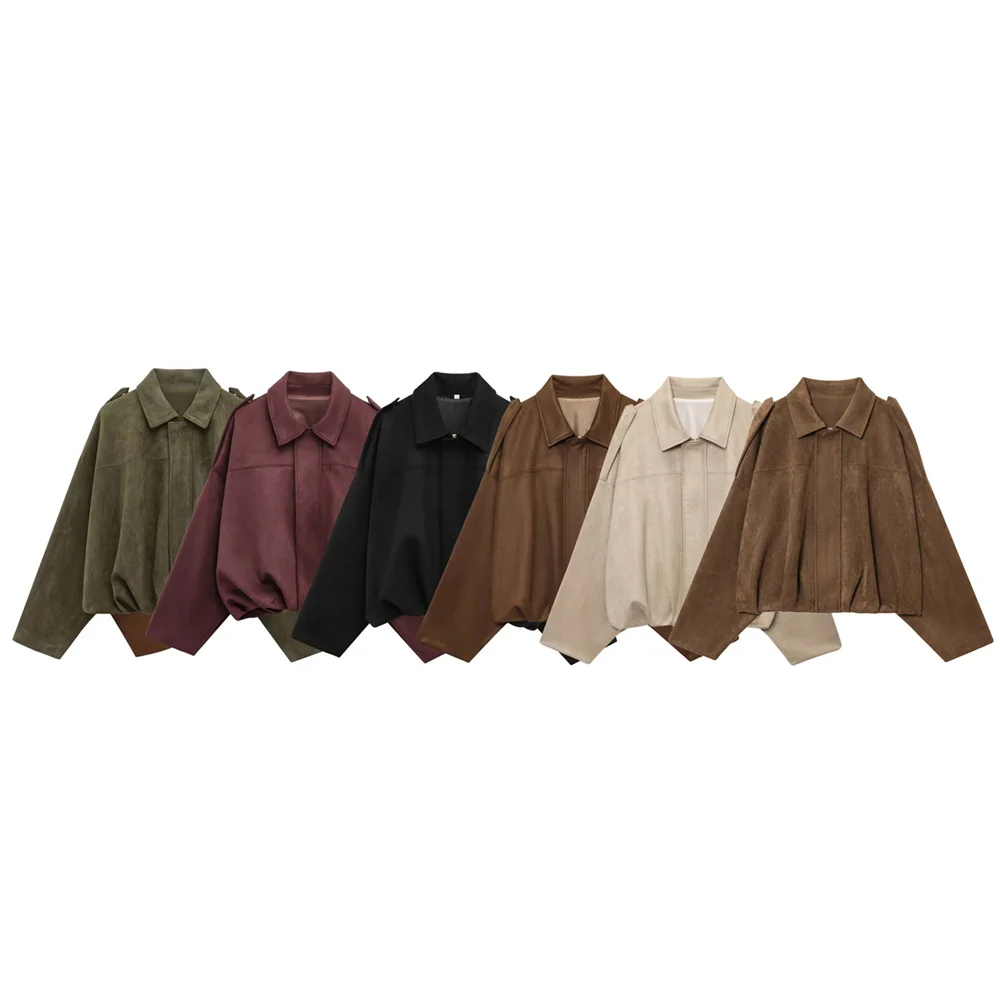 

Women's New Fashion Bat Sleeve Collar Suede Texture Effect Casual Loose Pilot Jacket Coat