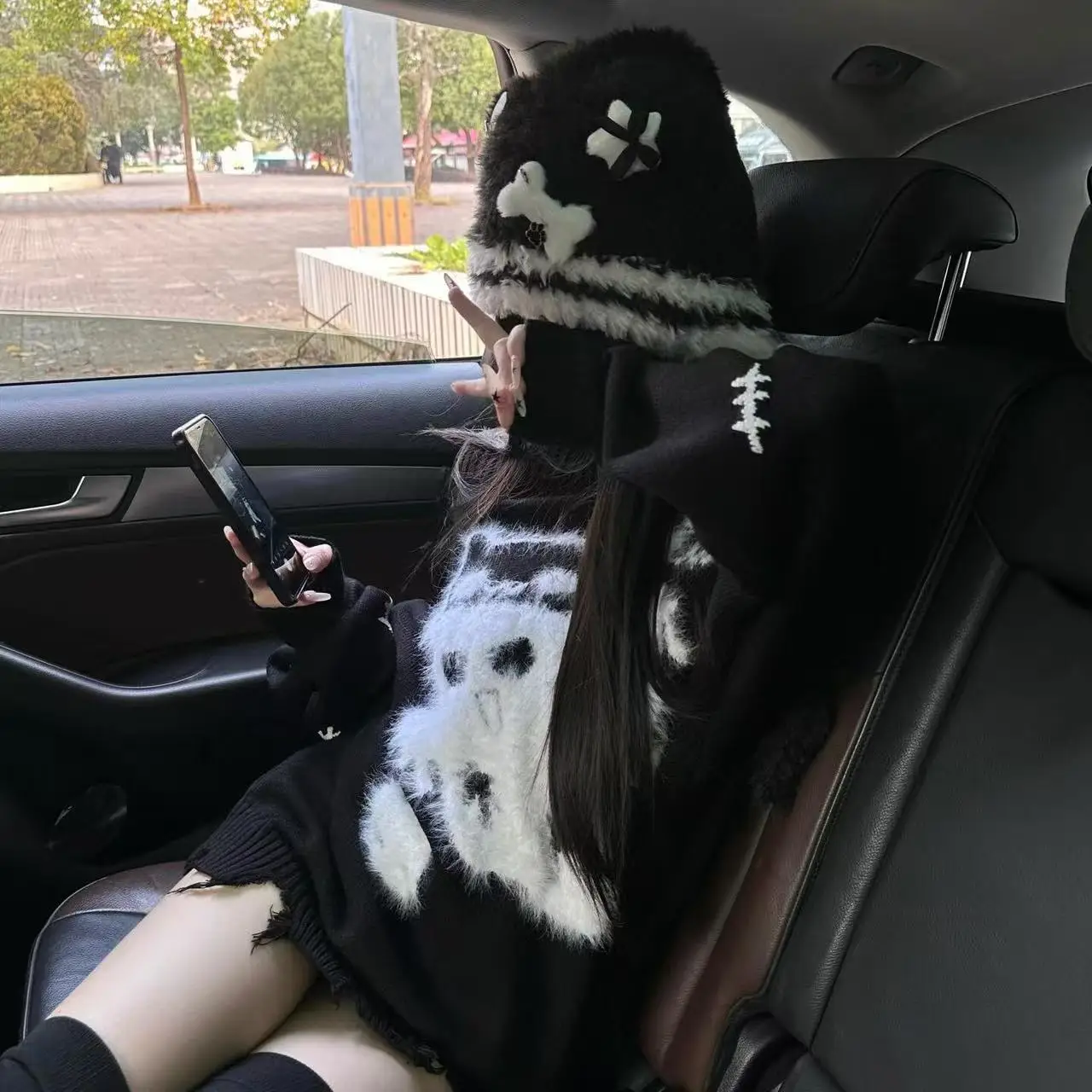 Feminino gótico harajuku punk lolita y2k picante meninas original subcultura urso chapéu bonito pequeno osso cruz estrela asas chapéus de lã