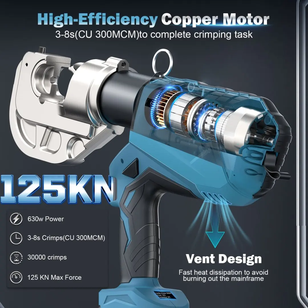 SWANSOFT 12Ton Electric Hydraulic Crimping Tool  6AWG-800MCM Rechargeable Hydraulic Crimper for Cu/Al Terminal Wire Cable Lug Crimping Tool Kit with 12 Dies