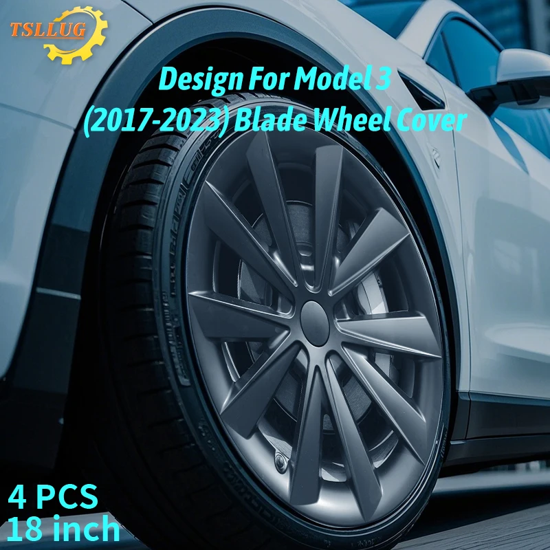 

4PCS for Tesla for Model 3 (2017-2023) 18 Inch Blade Wheel Cover Hubcaps Whirl Cap Rim Cover Replacement Wheel Cap Accessories