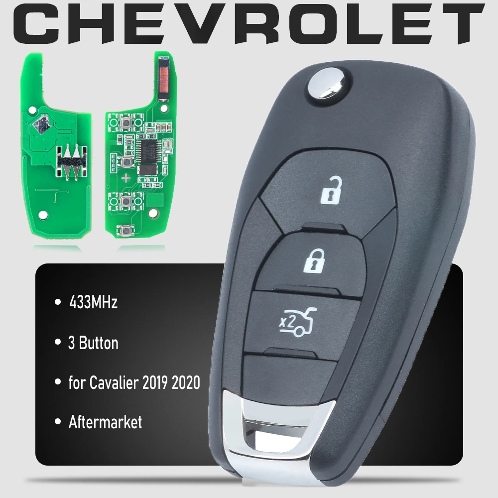

Автомобильный откидной пульт дистанционного управления KEYECU для Chevrolet Cavalier 2019 2020, 433 МГц, 4A, откидной пульт дистанционного управления, 3 кнопки, брелок