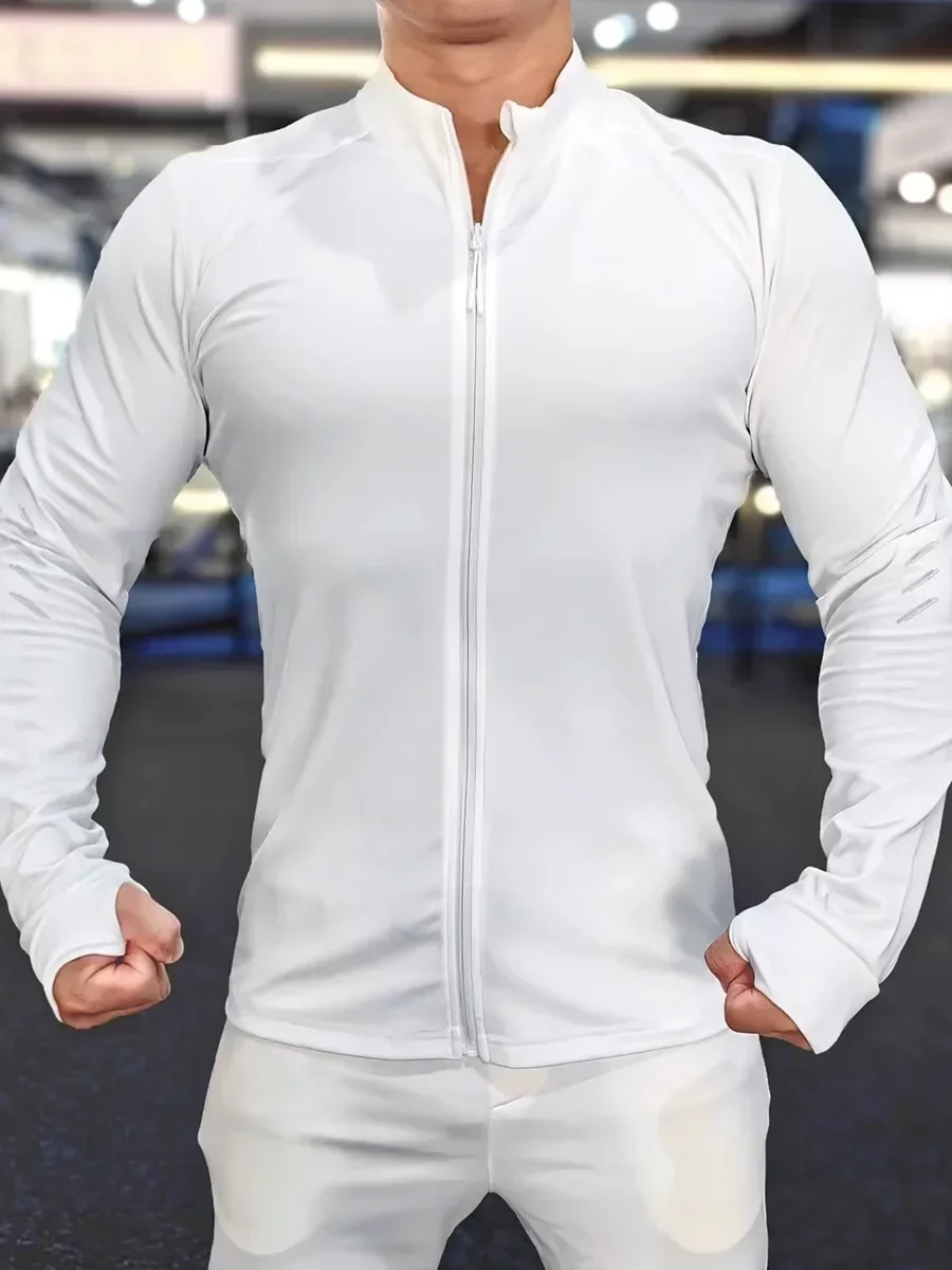 

Stand Collar Sports Coat Men Thin Elastic Quick Dry Breathable Running Gym Fitness Training Long-sleeved Cycling Jersey Autumn