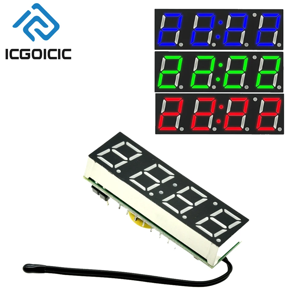 Red Blue Green 3 In 1 LED DS1302 R8025T Digital Clock Temperature Voltage Module Time Thermometer Voltmeter Board DC 5V-30V