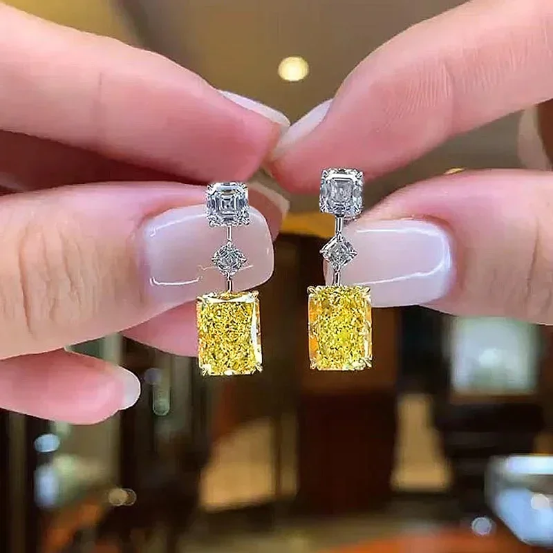 2026 Fashion Bright Yellow Crystal Earrings Female Engagement Party Jewelry Temperament Women Wedding Ceremony Accessories