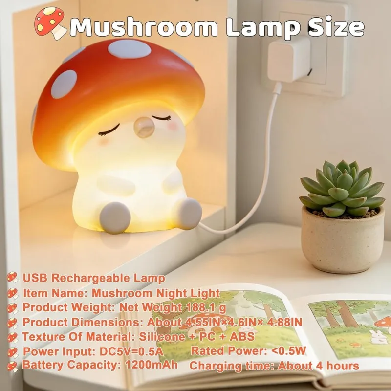 AWAH Touch Sensor Dimmable 7 Color Changing Mushroom Night Light Silicone Bedside Lamp For Kids Gift