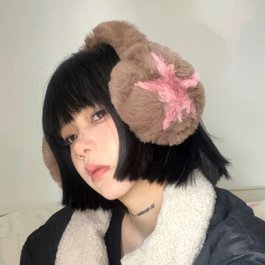 Anjj Y2K Pentagram Earmuffs Fashion Exquisite Soft Plush Warm Earmuffs Winter Putdoor Ear Protect Clothes Accessories
