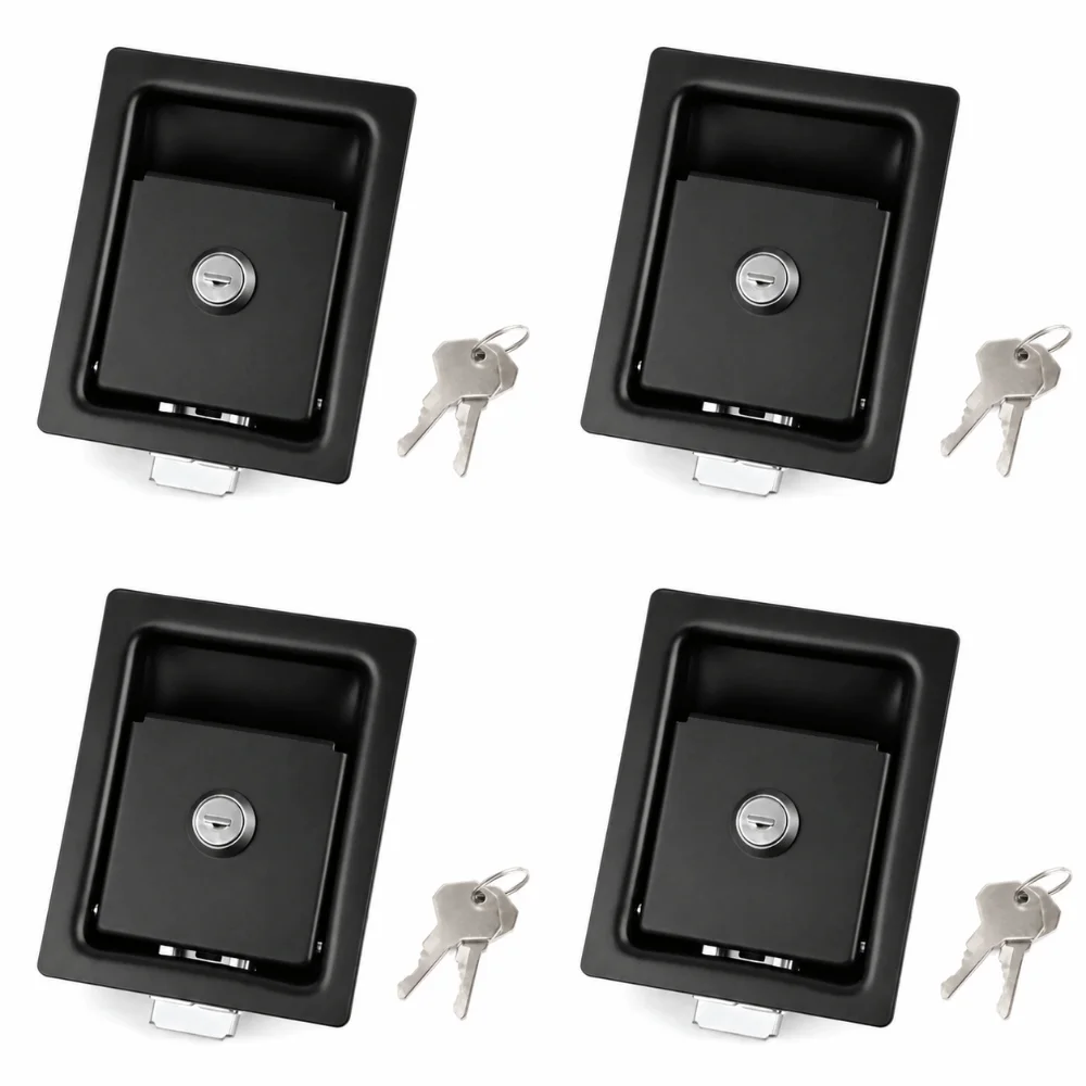 4pcs Durable Carbon Steel Paddle Lock Latch Stainless Steel With 2 Keys Entry Door Lock Black Tool Box Lock For Camper