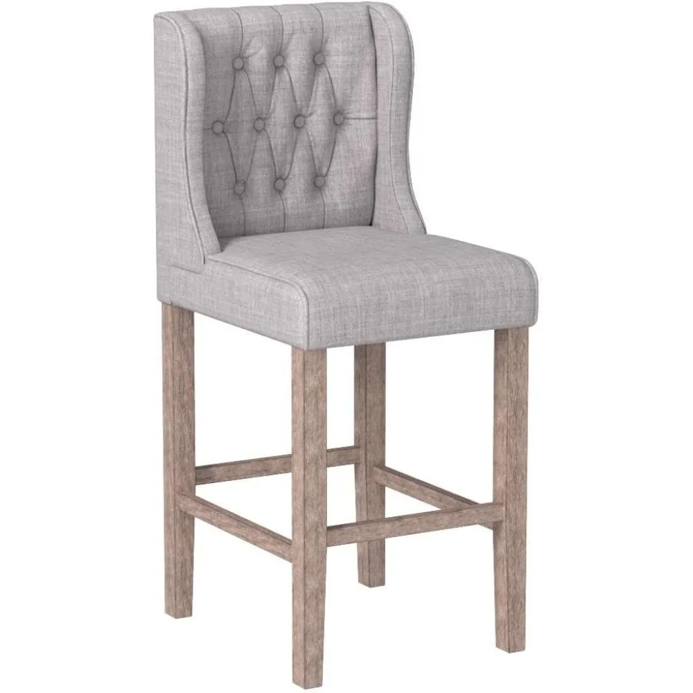مقعد بار بارتفاع 26.25، كرسي طعام مبطن بدون ذراعين مع أرجل خشبية مطاطية، طقم من قطعتين، رمادي #5