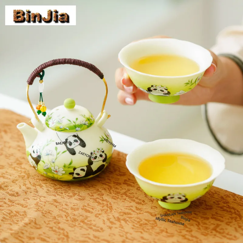 BAEJORIA Decal Panda Travel Tea Set Kit Retro 1 Pot 3 Cups Tea Maker Organizer Portable Picnic Stock Bags Supplies Craft