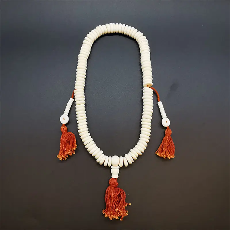 Tibet White Yak Bone Hand-hold Rosary 108 Coin Beads Prayer Mala 10mm 12mm BRO817