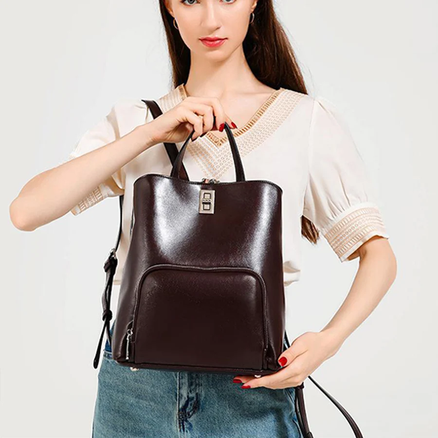 Fashion Women's Backpack Waterproof Genuine Leather Travel Daypack School Bag for Boys and Girls Trend Knapsack Ladies Rucksack