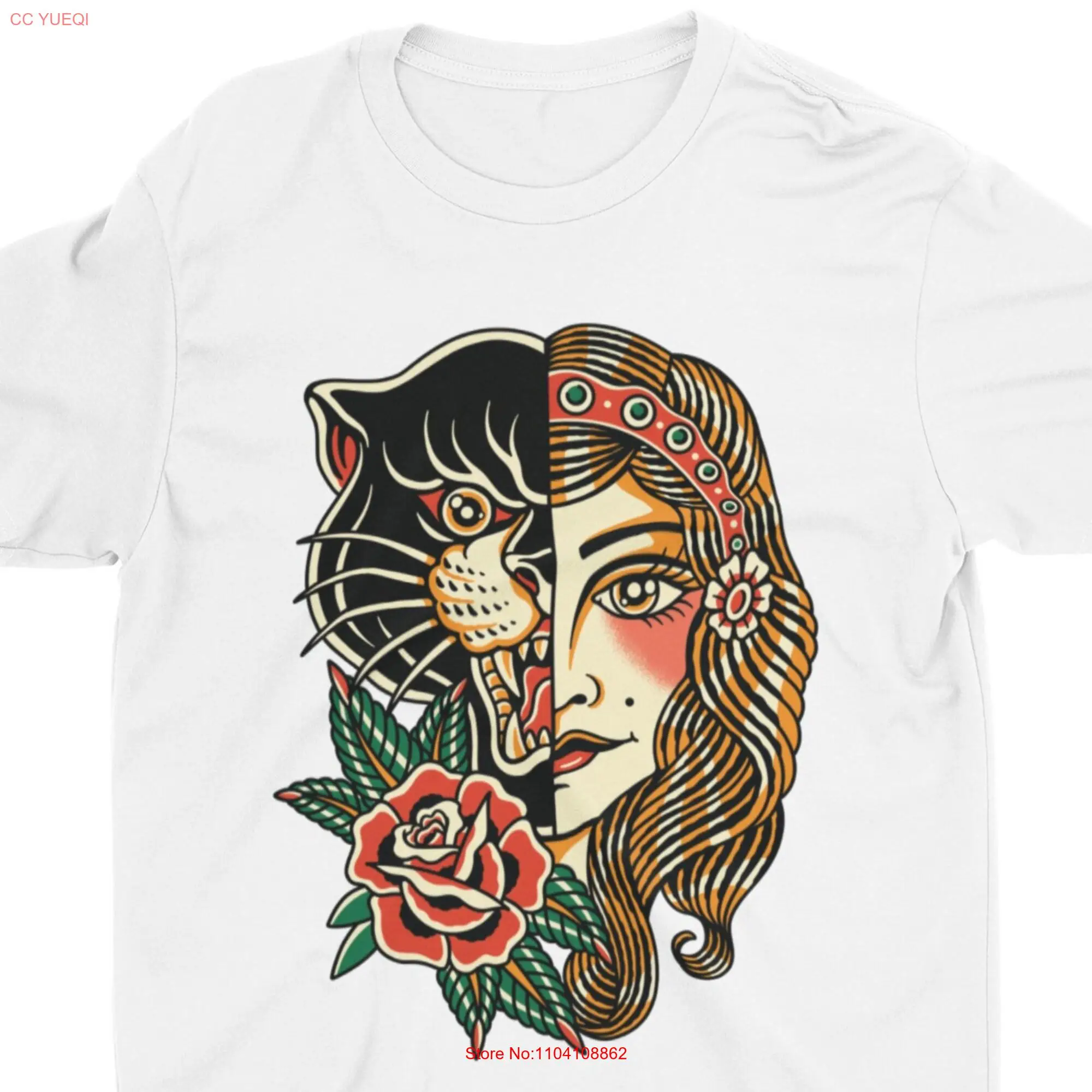 Gypsy Panther Tattoo T Shirt American Traditional Clothing Old School Rose long or short sleeves