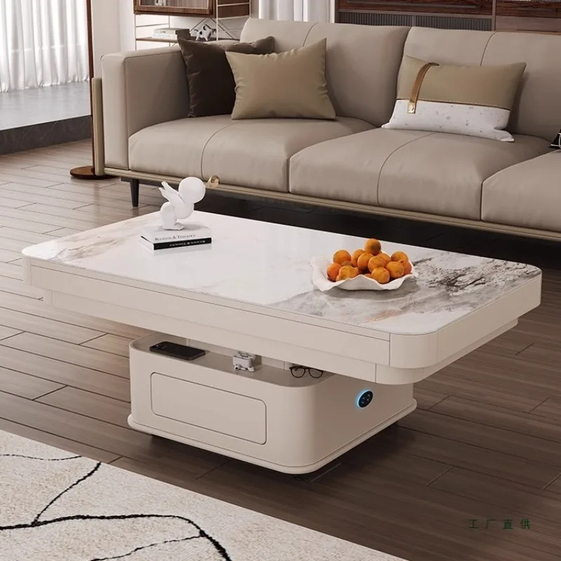 Electric lifting coffee table dining table dual-purpose multi-functional folding dining table, two-in-one simple movable rock