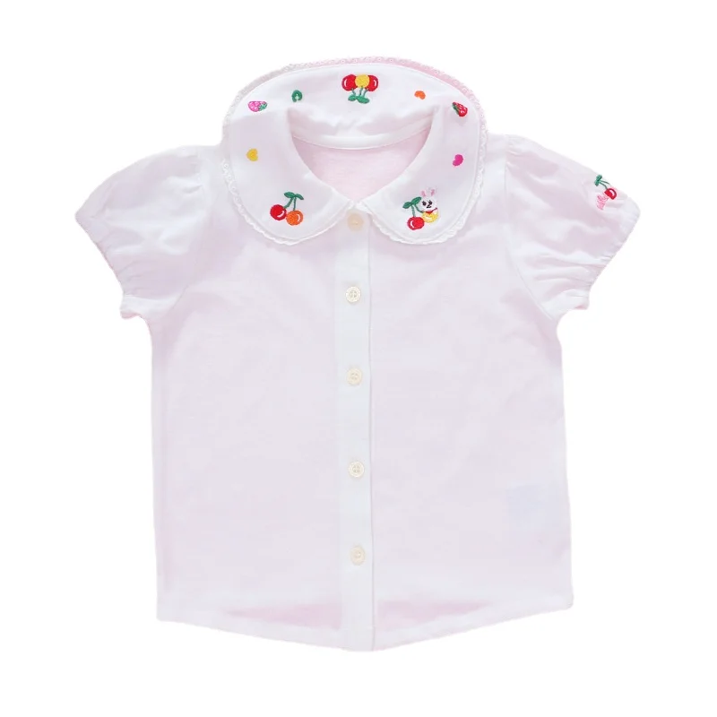 Japanese Girl Cartoon Cherry Blossom Rabbit Embroidery Short-sleeved Shirt with A T Piece