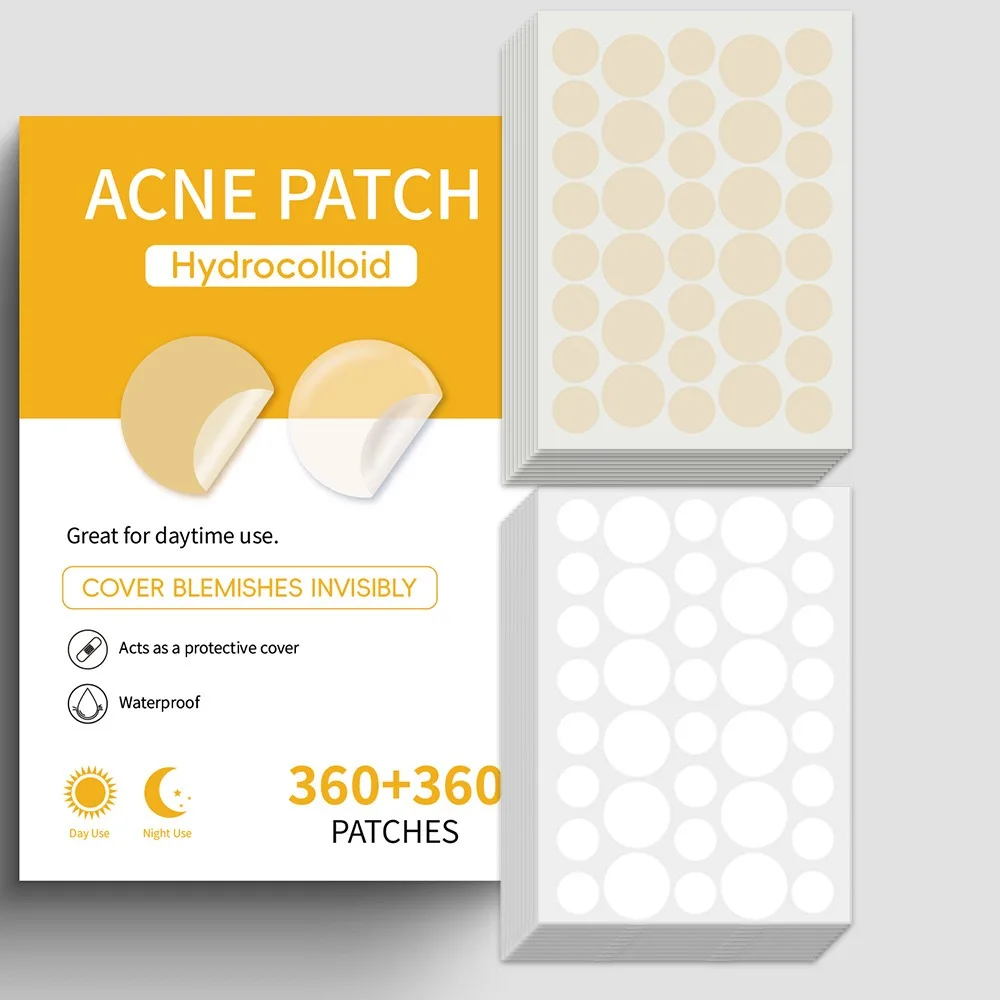 360 Day + 360 Night Zit Stickers 720Pcs, Thin Hydrocolloid All-Day Facial Skin Strips