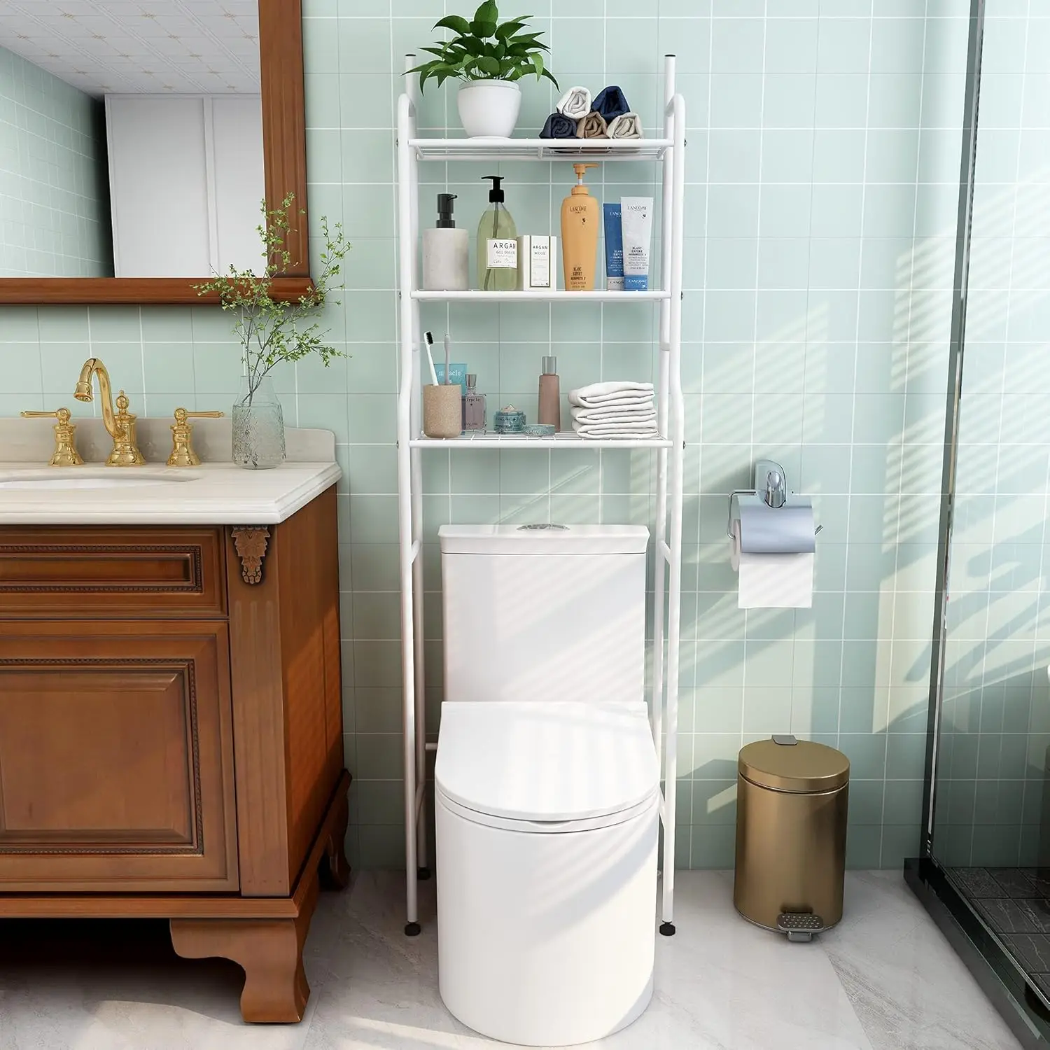 

3-Shelf Bathroom Organizer Over The Toilet Space Saver Over The Toilet Rack Bathroom Corner Stand Storage Organizer (White)