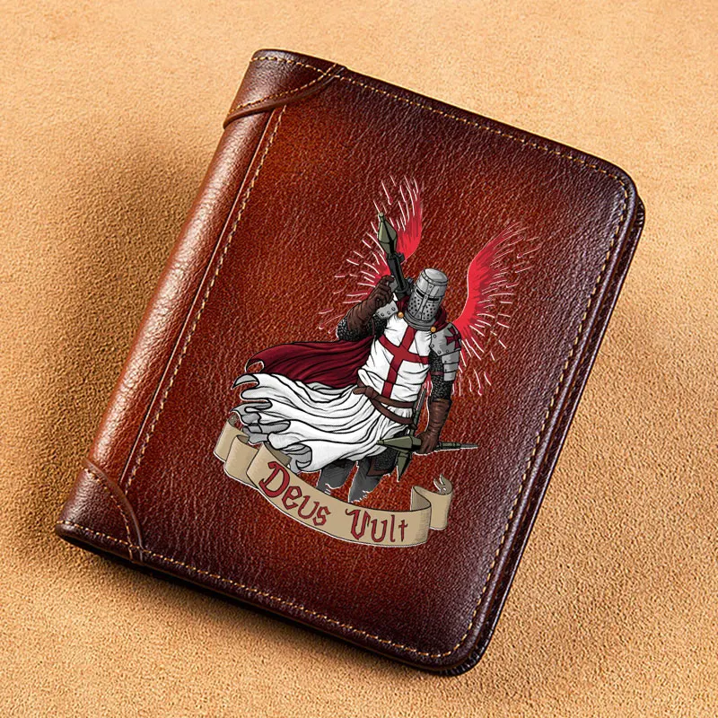 

High Quality Genuine Leather Wallet Knights Templar Deus Vult Printing Standard Purse BK048