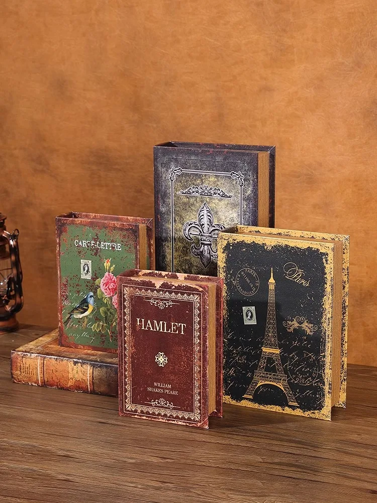 Vintage fake book Ornaments wooden book,simulation book storage box,hidden mobile phone box home living room,office decoration