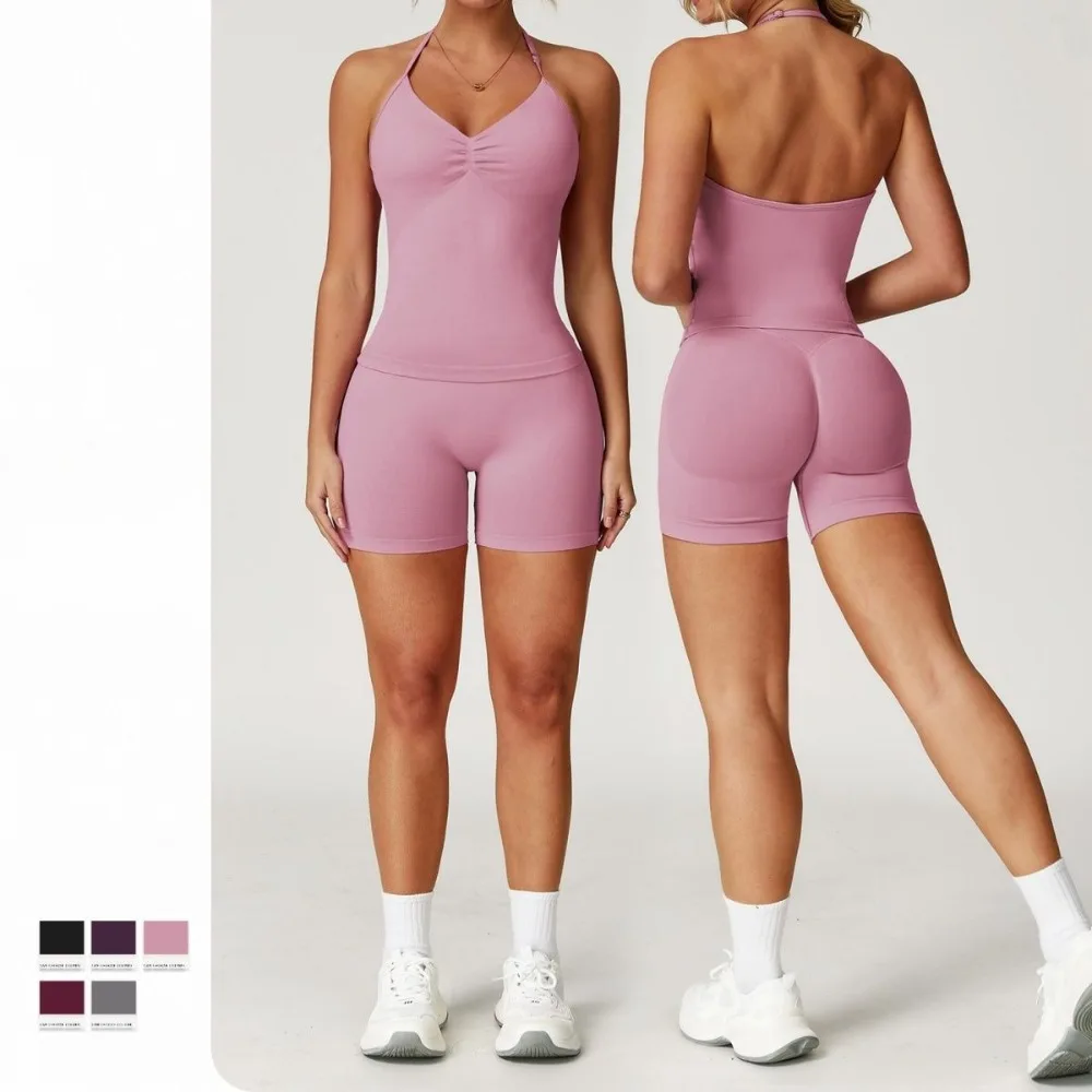 

Летний женский бесшовный костюм для йоги Spice Girls, узкий плиссированный костюм для фитнеса и спортивные шорты для йоги, спортивный универсальный костюм