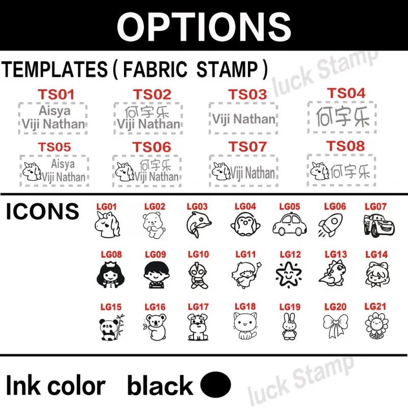 Timbre personalizado tinta Sello personalizable para ropa, estampa sobre tela con un sello único y de diseño infantil para uso en tela a prueba de