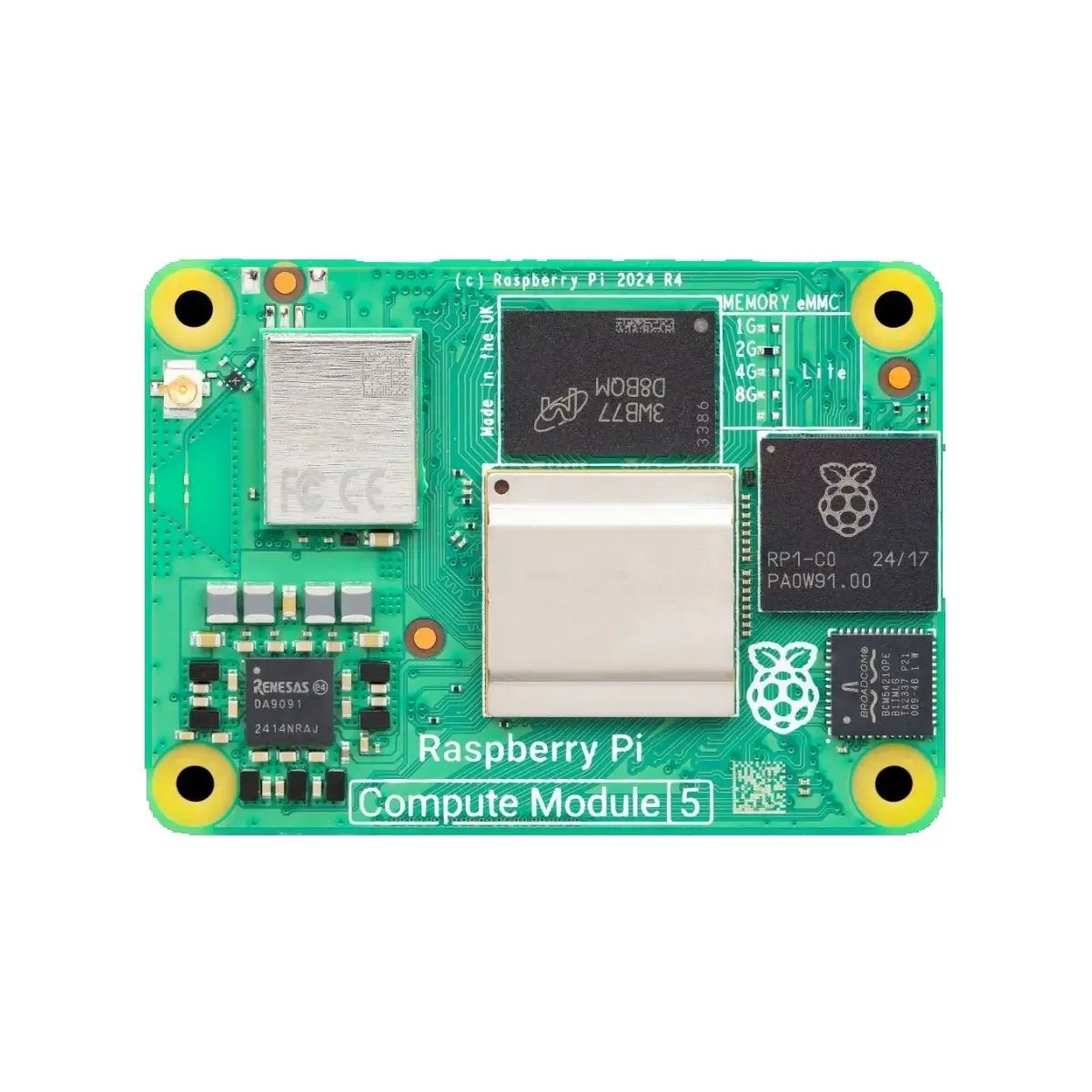 

Беспроводной модуль Raspberry Pi Compute Module 5 с 4 ГБ ОЗУ, 32 ГБ eMMC, Wi-Fi 2.4/5.0 ГГц и Bluetooth 5.0 (CM5104032), двойной выход HDMI 4Kp60