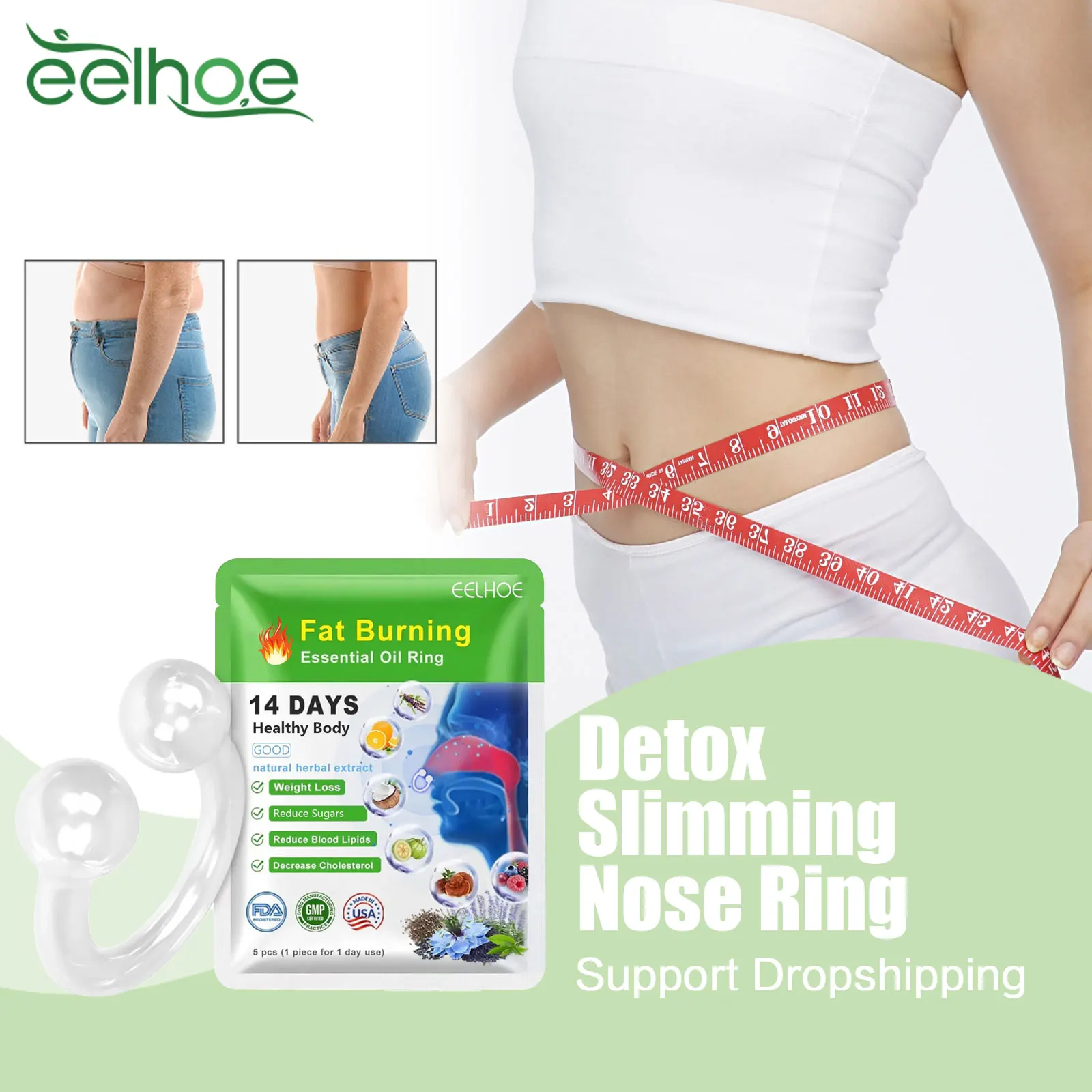 Detox Slimming Essential Oil Nose Ring Lymphatic Drainage Break Down Fat Remove Legs Cellulite Flat Belly Thin Waist Health Care