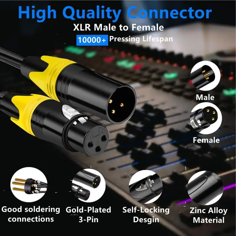 XLR Male To Female Extension Cord 3-Pin XLR Microphone Cable Mic Cord 4.92 Ft Speaker Cable For Microphones Mixer Speaker