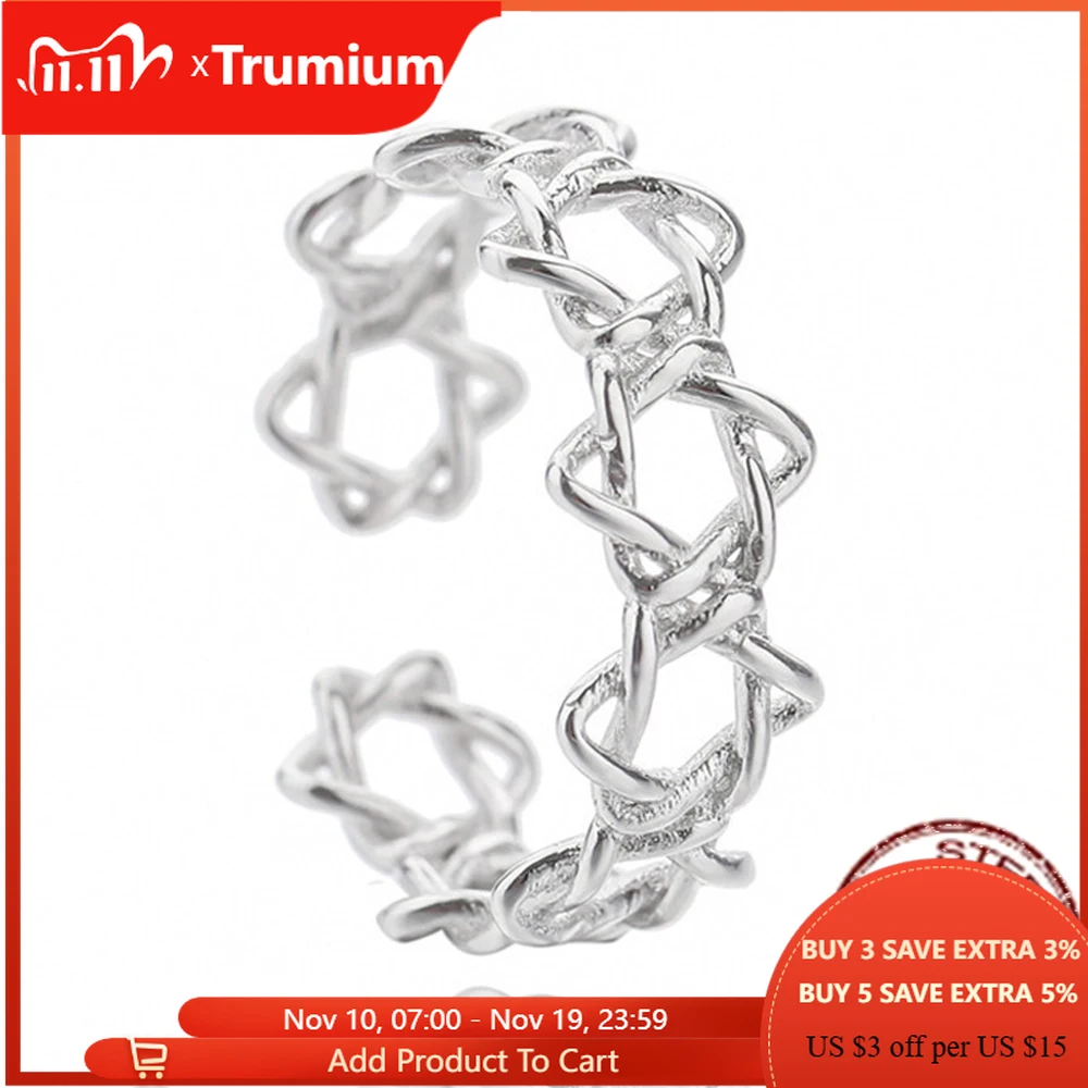 

Trumium Adjustable Jewish Star of David Ring for Women 925 Sterling Silver Weave Star Finger Rings Wedding Engagement Jewelry
