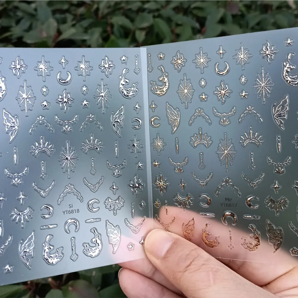 

3D Metal Gold Silver Star Moon Nail Art Stickers Totem Geometric Symbol Nail Decals Bohemian Retro Adhesive Manicure Decorations