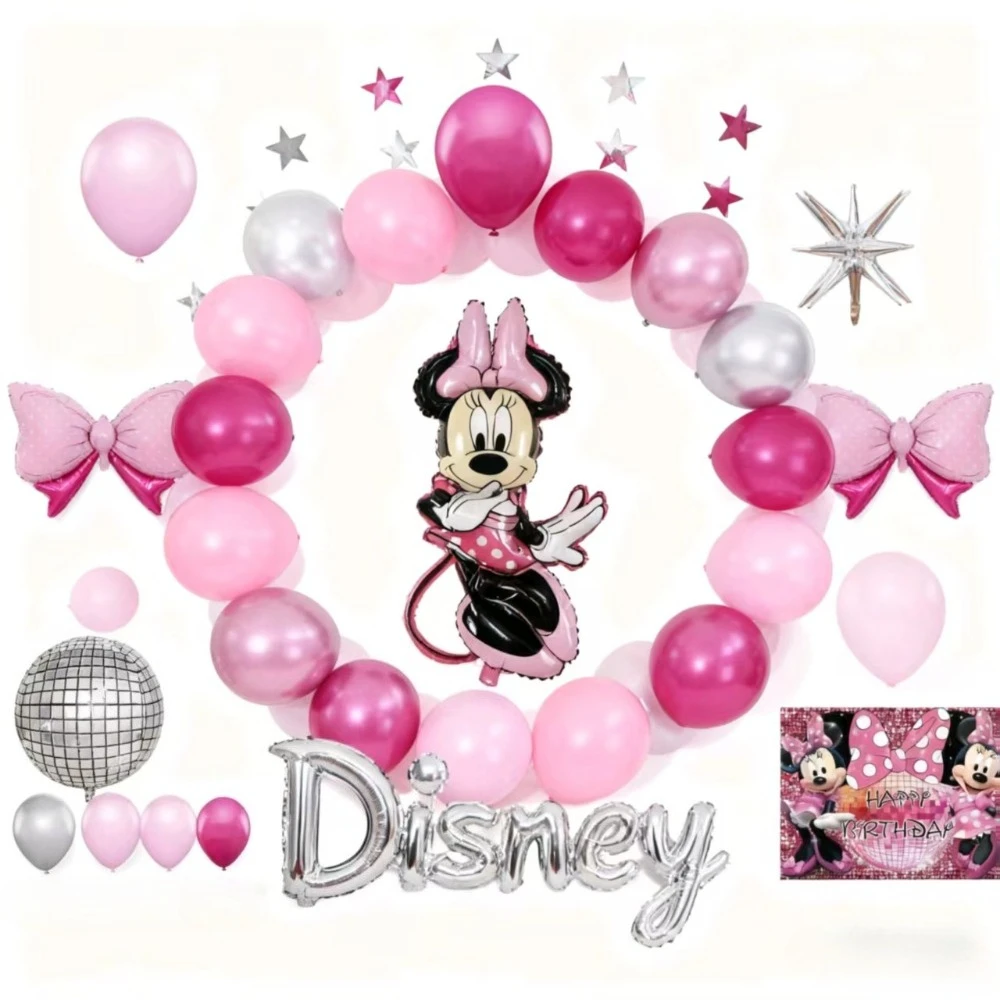 

Розовый набор воздушных шаров из алюминиевой фольги с Минни Маус, гирлянда-арка, набор для девочек, тема принцессы, украшения из воздушных шаров на Рождество, день рождения