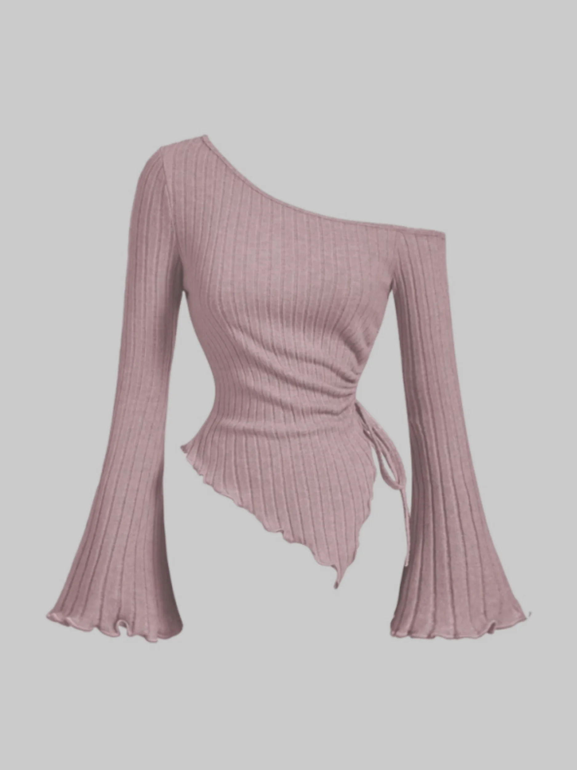 Uma nova camiseta de manga comprida com estampa de leopardo e gola elegante fora do ombro para mulheres