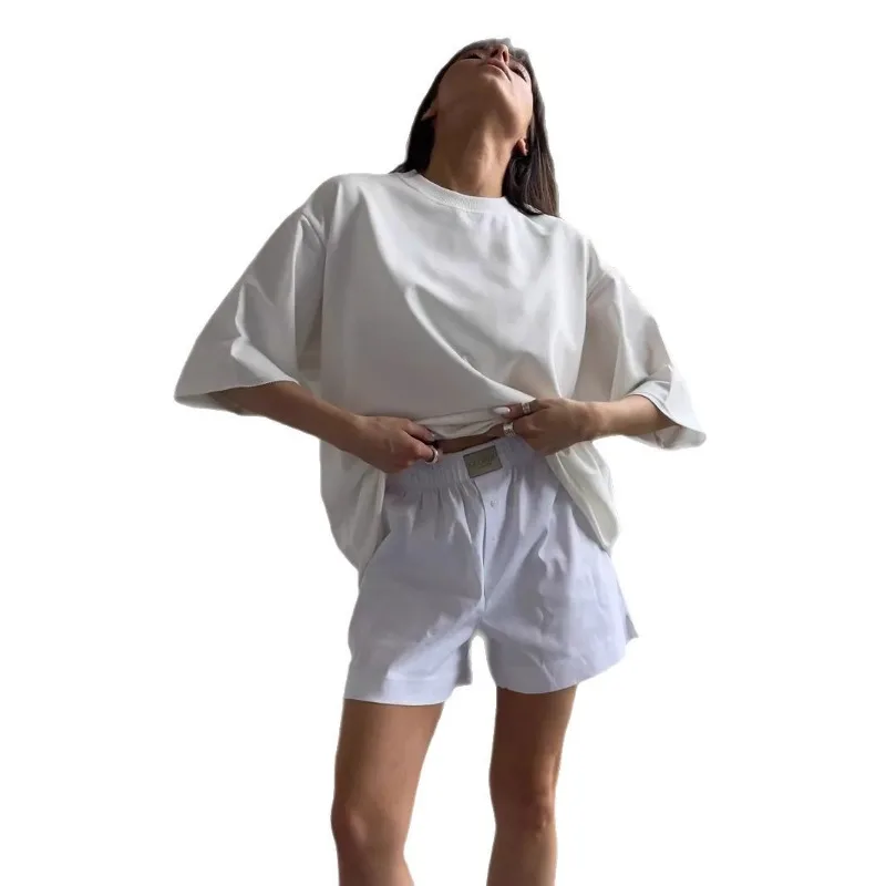 2025 뜨거운 판매 코튼 티셔츠 여성 닳은 라운드 넥 테리 천 반팔 루즈 기본상의