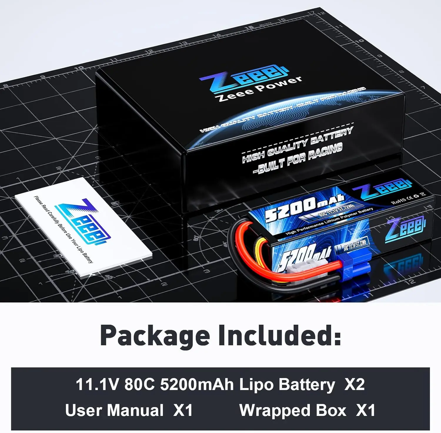 2pcs Zeee 11.1V 80C 5200mAh 3S Lipo Battery with EC5/3/T/XT60 Plug Hardcase Battery for RC Car Boat Truck Helicopter Airplanes