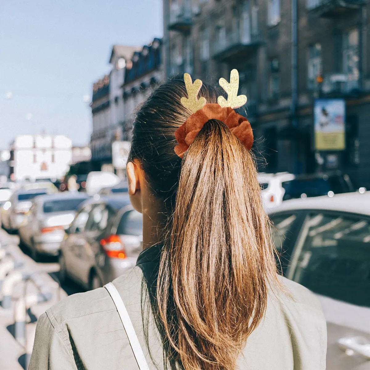 

1pc Antler Style Rope Christmas Ring Elastic Ponytail Holder Eco-Friendly Cloth Hair Accessories Stretchy Hair Ties For Women
