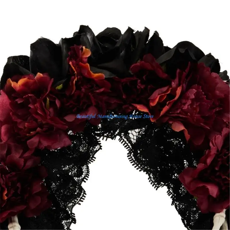 

E56A Unique Resin Headbands with Flower Horn Antlers Horn Gothic Headpieces Headwear Perfect for Halloween and Everyday Wear