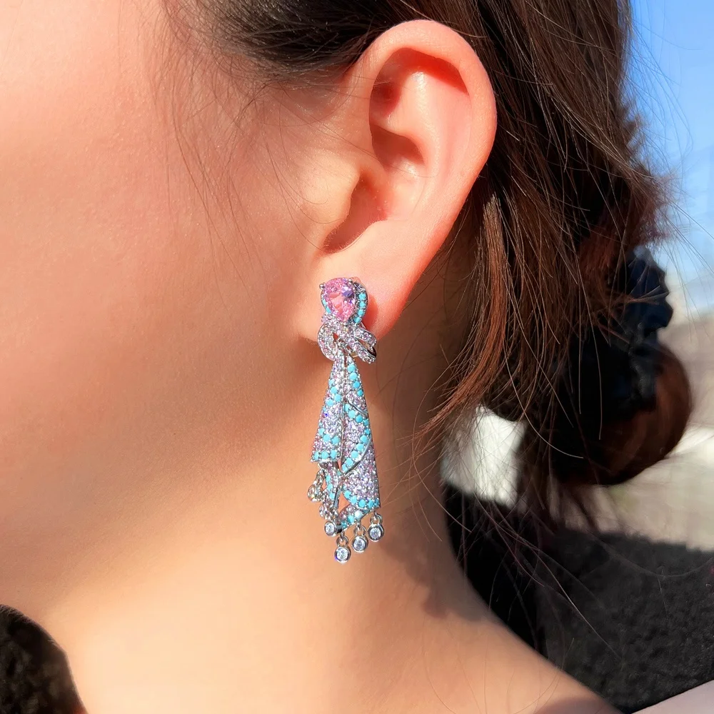 

Pera женские элегантные серьги-капли с кисточками и шелковой инкрустацией цирконом, модный универсальный легкий роскошный дизайн E012