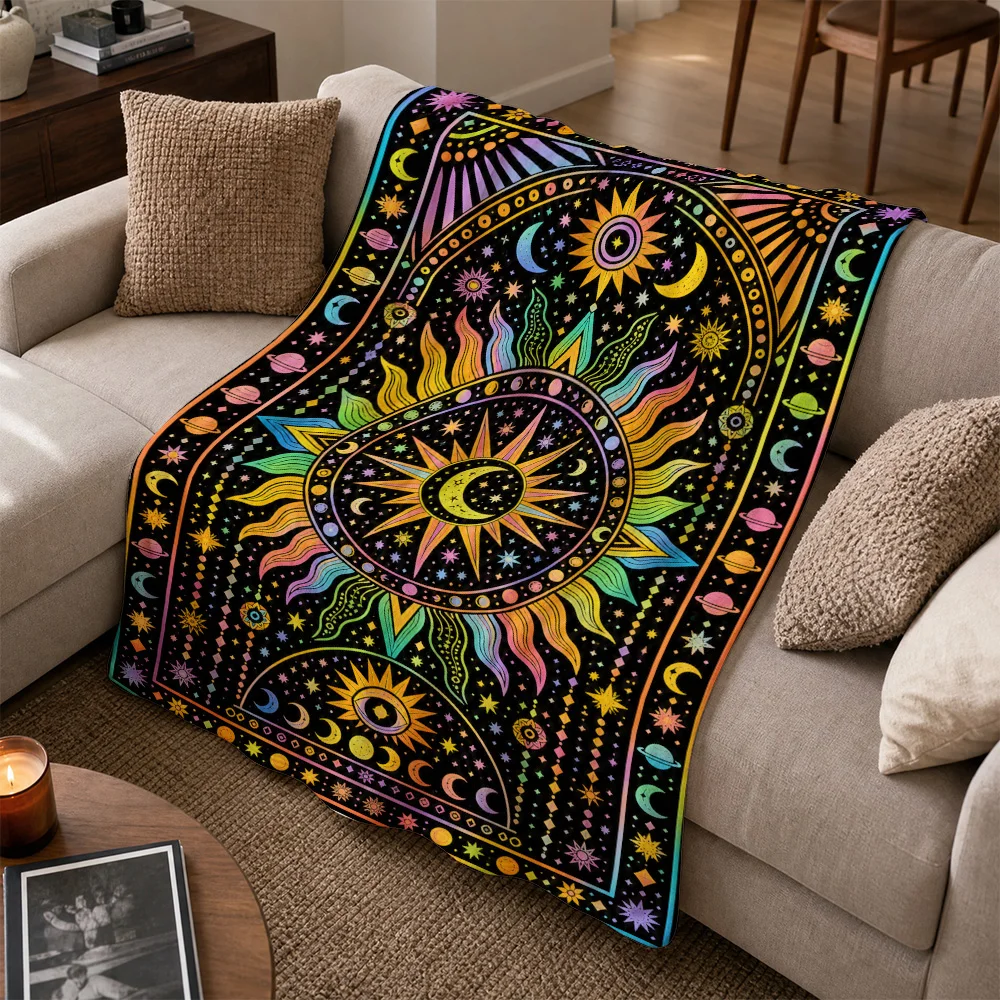 Vibrant Boho Mandala Throw Blanket for Sofa Couch Living Room Psychedelic Bohemian Cosmic Decor Accessory Pattern