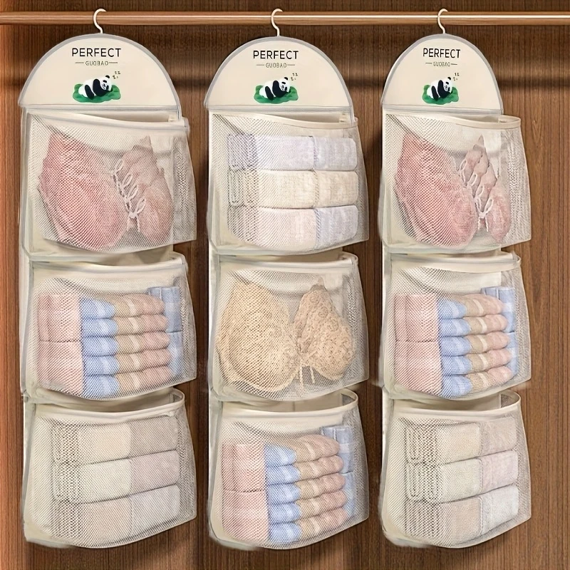 1pc Three-layer Hanging Underwear and Sock Storage Bag - Transparent Wall-mounted Multi-layer Clothing Organizer, Suitable for U