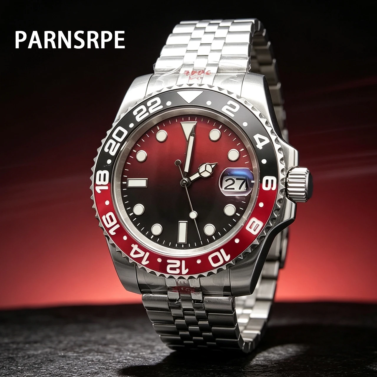 PARNSRPE NH35 40mm GMT Classic Business Watch, Luminous Dial Sapphire Crystal Waterproof, Men's Office Watch