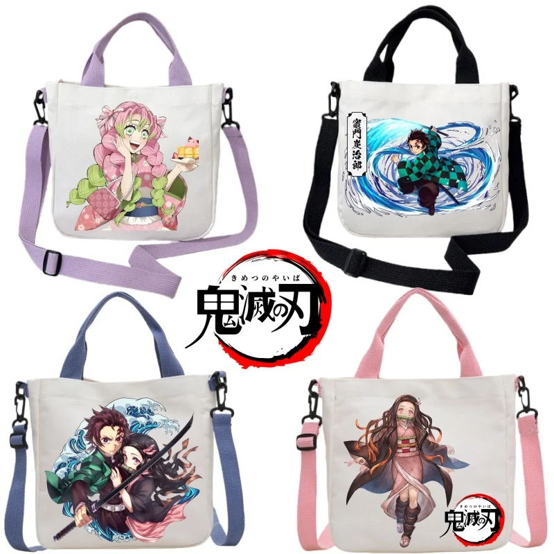 

Anime Demon Slayer Shoulder Bags Kamado Tanjiro Nezuko Agatsuma Zenitsu Figure Print Canvas Crossbody Bags Commuting Handbag