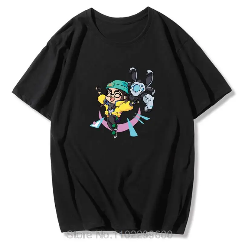 Valorant Anime T Shirt Men Cartoon Print Killjoy Omen Jett Raze Cypher Short Sleeve Cotton Graphic Tees Summer Tops Streetwear