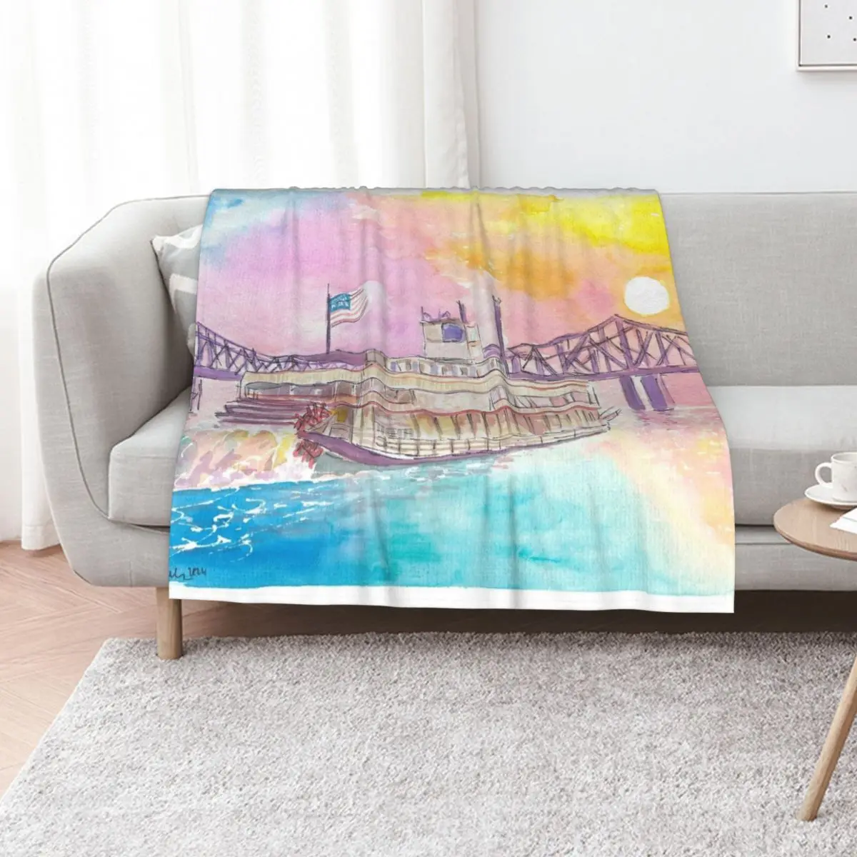 Mississippi Steamboat Cruising on Ol Man River into Sunset Throw Blanket Warm Accent Blanket for Living Room Decoration
