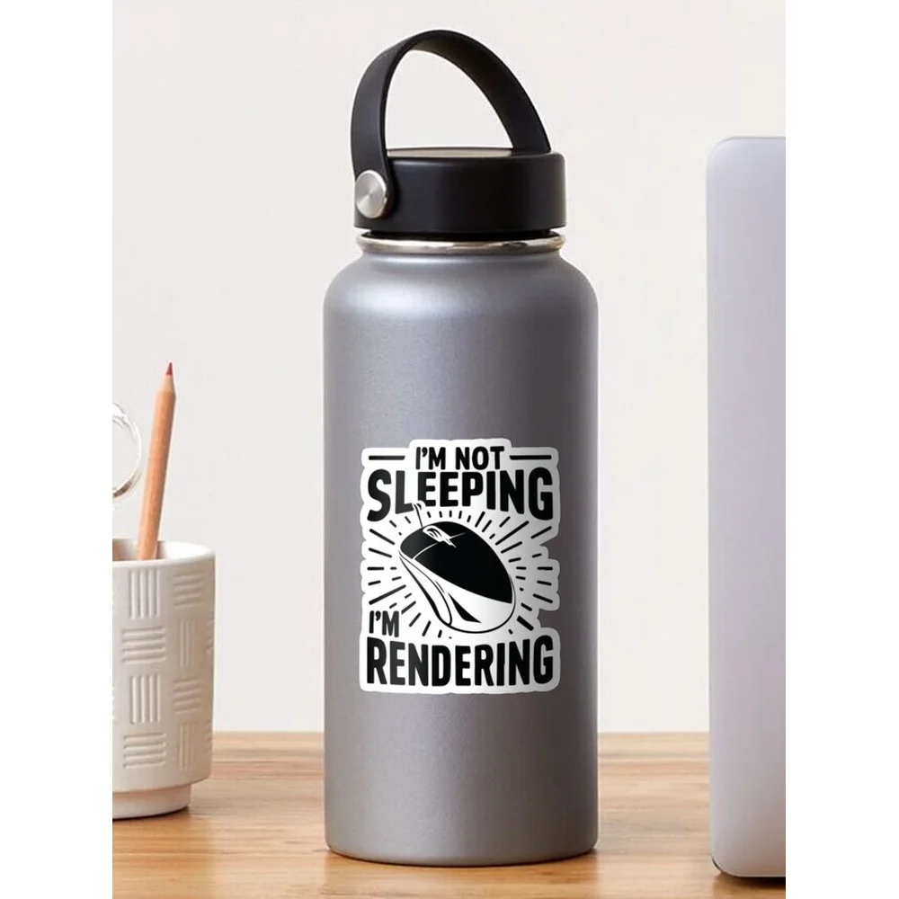 I am not sleeping, I am rendering Sticker for Laptop Decor Bedroom Car Cute Cartoon Art Fashionable Public Suitcase