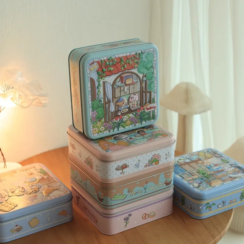 Cartoon Square Tin Box Cookies Chocolate Packaing