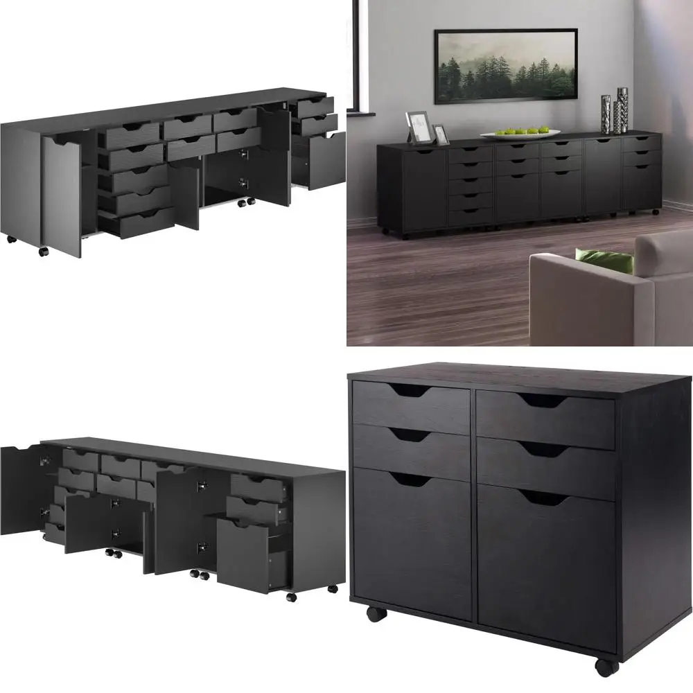 

Комплект из 3-х шкафов Haliax с отделкой из дерева, черный