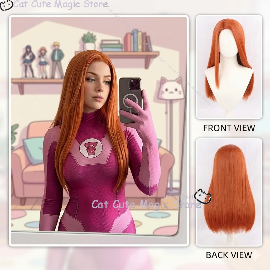 Samantha Eve Wilkins Atom Eve Anime Invinciblee Cosplay Costume 60cm long orange hair Woman Cos Wig Prop Halloween Party Outfit