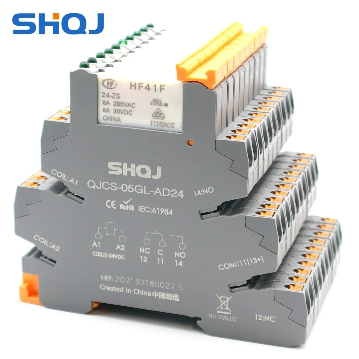 SHQJ QJCS-05 Slim Relay HF41F 24-ZS 12-ZS 5V 12V 24V 6A 1CO AD24 Ultrathin Relay Screwless Socket with LED Wafer relay