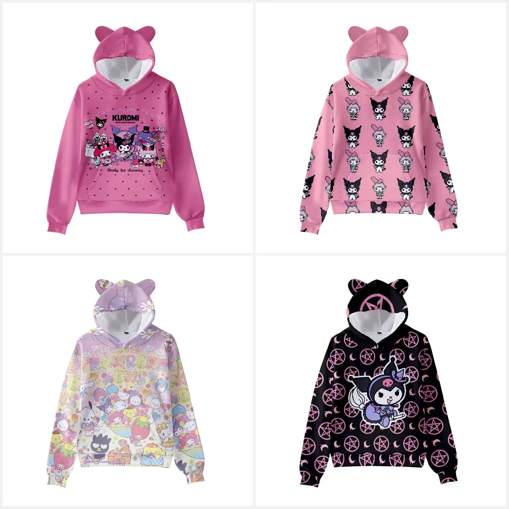 

Sanrio Kawaii Kuromi Students Hooded Sweatshirt Anime Cartoon Fashion Exquisite Skin Friendly Adult Girls Printing Clothies Tops